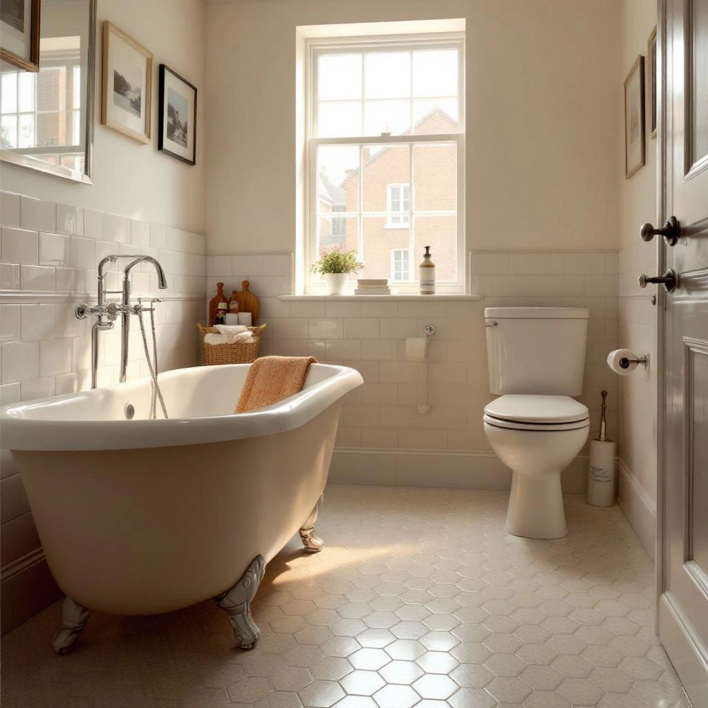 Walk-in shower with frameless glass and skylight