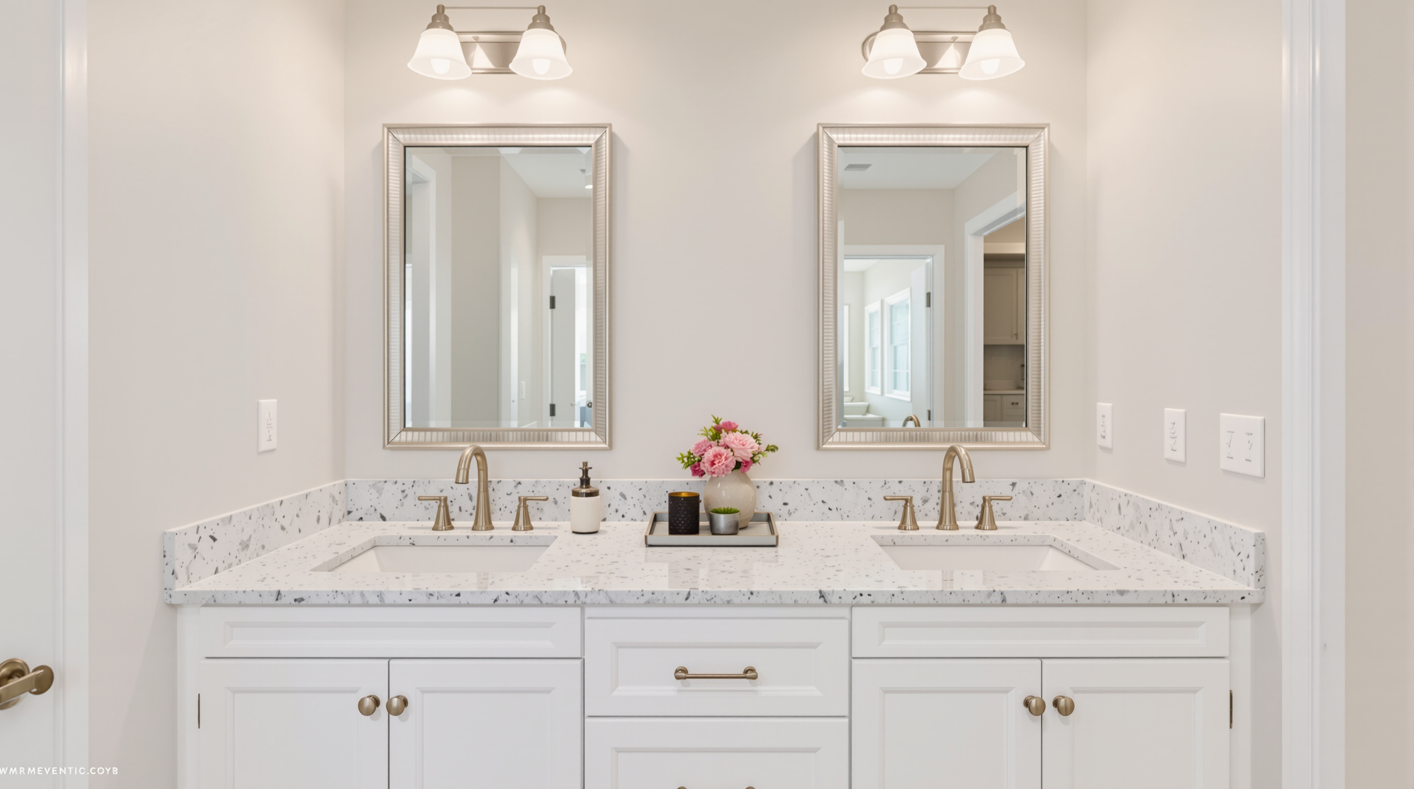Bright remodeled kitchen with quartz waterfall island and pendant lighting